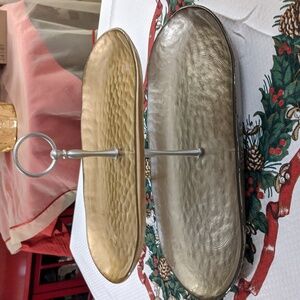 Tiered Tray Two Tone Gold Textured Glass 2 Plate Southern Living Home Vtg Rare